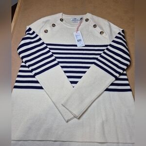 Vineyard Vines Cream and Navy Striped Crewneck Sweater 2188/1195